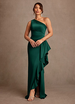 Azazie Yvette Vestidos para mãe da noiva Vestido Esmeralda de Cetim elástico de Bainha com Ombro Único image1