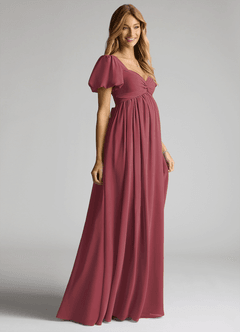 Azazie Madisynn Maternity Bridesmaid Dresses Bow Chiffon Floor-Length Dress image3