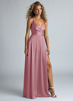 Azazie Davis Bridesmaid Dresses Vintage Mauve A-Line Pleated Stretch Satin Dress image5