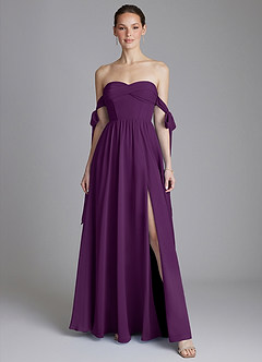 Azazie Ayanna Bridesmaid Dresses Grape A-Line Off the Shoulder Chiffon Dress image1