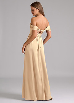 Azazie Hattie Robes de demoiselle d'honneur Robe Trapèze en Satin extensible Corset Champagne image2