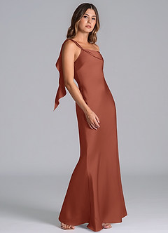 Azazie Driea Brudtärnklänningar Klä av Sjöjungfru i Stretch Satin Ena axeln Kastanjebrunt image5