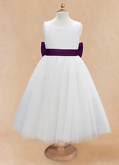 Azazie Kavi Flower Girl Dresses Ivory Grape A-Line Bow Matte Satin Dress image7