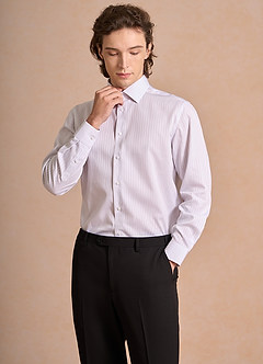 front Aiden Soft Lavender 100% Cotton Non-Iron Striped Dress Shirt