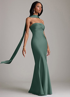 Azazie Saylor Vestidos de damas de honor Vestido de Eucalipto de Satén Elástico de Corte Sirena con Sin tirantes image10