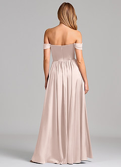 Azazie Raisa Bridesmaid Dresses Blushing Pink A-Line Off the Shoulder Stretch Satin Dress image5
