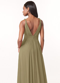 Azazie Maren Robes de demoiselle d'honneur Robe Trapèze en Mousseline de soie Plissée Vert Mousse image5