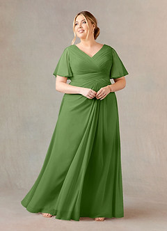 Azazie Morning Glory Mother of the Bride Dresses Basil A-Line V-Neck Ruched Chiffon Dress image5