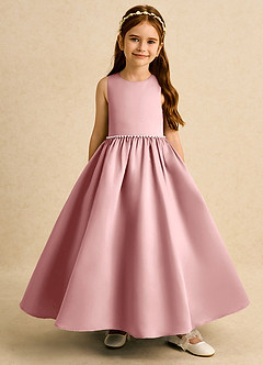 Azazie Daisies Flower Girl Dresses Dusty Rose Ball-Gown Bow Matte Satin Dress image2