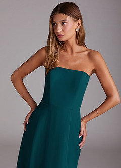 Azazie Wren 신부 들러리 드레스 A라인 스트랩리스 쉬폰 티 길이 드레스 image5