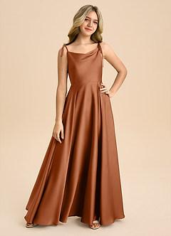 Azazie Popsy Junior A-Linie Schleifen Stretch-Satin Kleid Kupfer image8