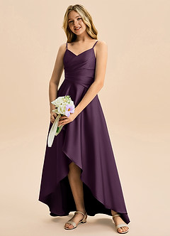 Azazie Eirlys Junior Robe Trapèze en Satin extensible Plissée Prune image4