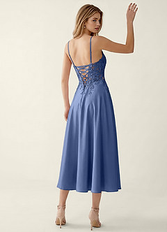 Corinna Stahlblau A-Linien-Maxikleid aus Satin-Spitze mit Korsettmuster image2