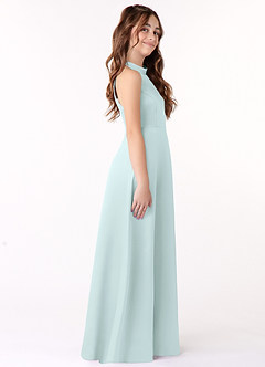 Azazie Laurel Junior Sea Glass A-Line Stretch Satin Dress image2