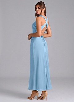 Azazie Evadne Brautjungfernkleider Etui Plissee Chiffon Kleid Stahlblau image2