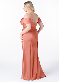 Azazie Amyra Bridesmaid Dresses Coral Mermaid Off the Shoulder Stretch Satin Convertible Dress image12