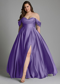 Azazie Loisa Robes de demoiselle d'honneur Robe Trapèze en Satin extensible Épaules dénudées Tahiti image11