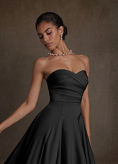 Azazie Alta Wedding Dresses Black A-Line Strapless Stretch Satin Dress image9