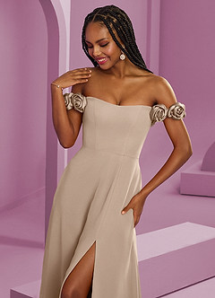 Barbie ♥ Azazie Bridesmaid Dresses Taupe A-Line Off the Shoulder Chiffon Convertible Dress image4