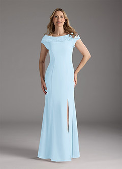 Azazie Cupid Mother of the Bride Dresses Sky Blue A-Line Boatneck Lace Chiffon Dress image4