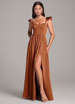 Azazie Denisse Bridesmaid Dresses Copper A-Line Ruched Stretch Satin Dress image5