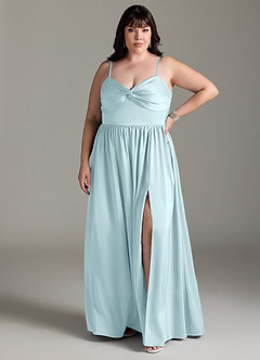 Azazie Zeya Brautjungfernkleider A-Linie Plissee Stretch-Satin Kleid Wolke Blau image9