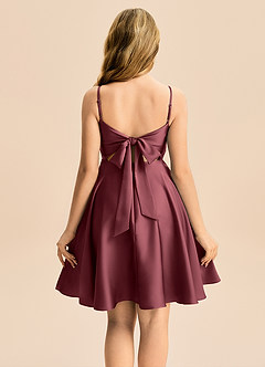 Azazie Miko Junior Merlot A-Line Pleated Stretch Satin Dress image2