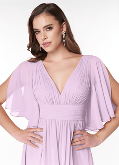 Azazie Temeka Bridesmaid Dresses Frosted Lilac A-Line Ruched Chiffon Dress image6