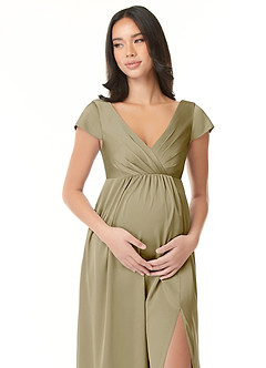 Azazie Allessia Maternity Bridesmaid Dresses A-Line Pleated Stretch Satin Floor-Length Dress image5