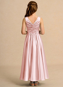 Azazie Ducky Junior Formal Flower Girl Dresses Blushing Pink A-Line Pleated Stretch Satin Dress image2