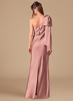 Azazie Capri Brautjungfernkleider Etui One-Shoulder Metallischer Satin Kleid Altrosa image4