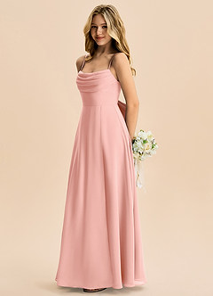 Azazie Bear Junior A-linja Pliseerattu Sifonki Lattian pituus Nuorempi morsiusneito Pukeutua image5