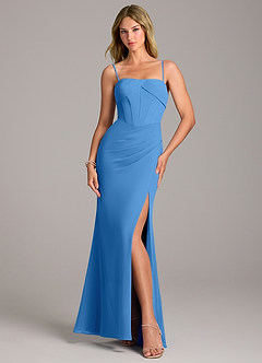 Azazie Chantel Robes de demoiselle d'honneur Robe Fourreau Convertible en Mousseline de soie Sans bretelle Geai Bleu image5