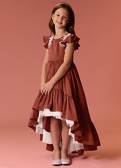 Barbie ♥ Azazie vestidos de niña de las flores Vestido de Terracota de Satén Elástico de Corte En A con Encaje image3