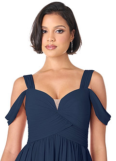 Azazie Lianne Bridesmaid Dresses Dark Navy A-Line Off the Shoulder Chiffon Dress image5