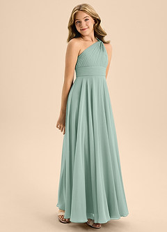 Azazie Charlize Junior Abito A-Line in Chiffon Plissettato Agave image5