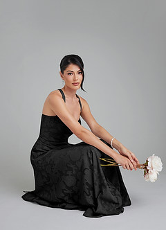 Azazie Bea Bridesmaid Dresses Black A-Line Corset Floral Burnout Dress image10