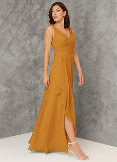Azazie Kori Bridesmaid Dresses Butterscotch A-Line Pleated Chiffon Dress image3