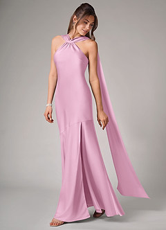 Azazie Kinsley Vestidos de madrinha de casamento Vestido Rosa Doce de Cetim elástico de sereia com Racha Lateral image4