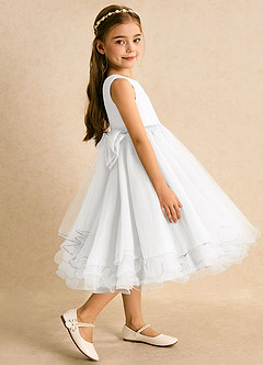 Azazie Lass Abiti da Ragazza di Fiori Abito A-Line in Tulle Fiocco Bianco image4