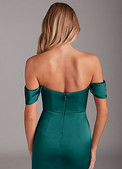 Azazie Saige Bridesmaid Dresses Peacock Mermaid Off the Shoulder Stretch Satin Dress image7