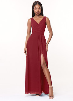 Azazie Karina Bridesmaid Dresses Pomegranate A-Line Pleated Chiffon Dress image1