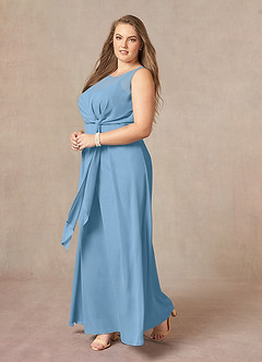 Azazie Marchioness Mother of the Bride Dresses Steel Blue A-Line Scoop Pleated Chiffon Dress image9