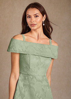 Azazie Medford Mother of the Bride Dresses Dusty Sage A-Line Off the Shoulder Floral Burnout Dress image7