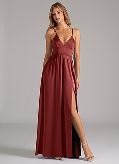 Azazie Aaida Brautjungfernkleider Eine Linie Korsett Stretch-Satin Kleid Terrakotta image5