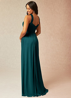 Azazie Hillian Bridesmaid Dresses Peacock A-Line Halter Pleated Mesh Dress image4