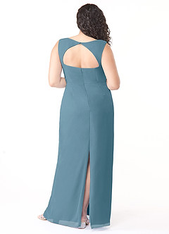 Azazie Flori Brautjungfernkleider Etui Rechteckiger Ausschnitt Chiffon Kleid Bermudablau image8