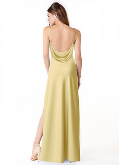 Azazie Alaija Bridesmaid Dresses Lemon Sorbet Mermaid Side Slit Stretch Satin Dress image4
