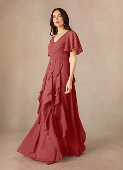 Azazie Watson Mother of the Bride Dresses Rust A-Line V-Neck Chiffon Dress image2