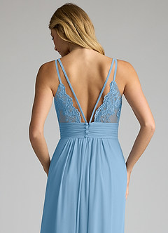 Azazie Maren Allure Bridesmaid Dresses Steel Blue A-Line V-Neck Lace Chiffon Dress image2